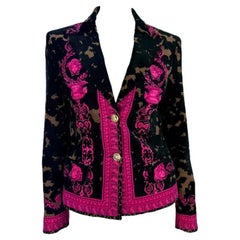 Giacca blazer Versace by Donatella Versace anni 2000 in velluto rosa barocco
