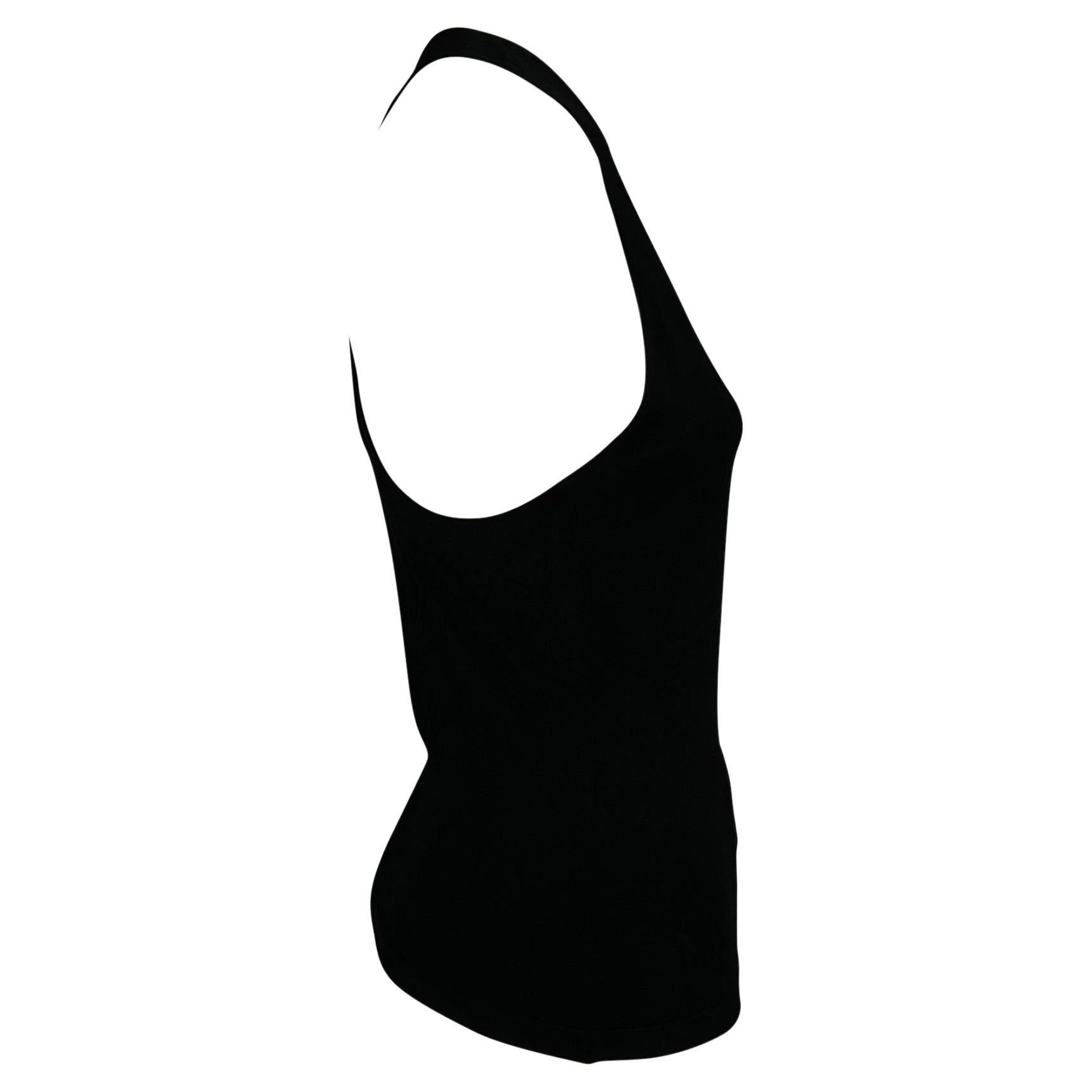 Nero 2000s Versace by Donatella Versace Gold Sequin DV Logo Black Stretch Racerback Top Y2K in vendita
