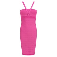 2000s Versace by Donatella Hot Pink Textured Bodycon Multi-Strap Dress