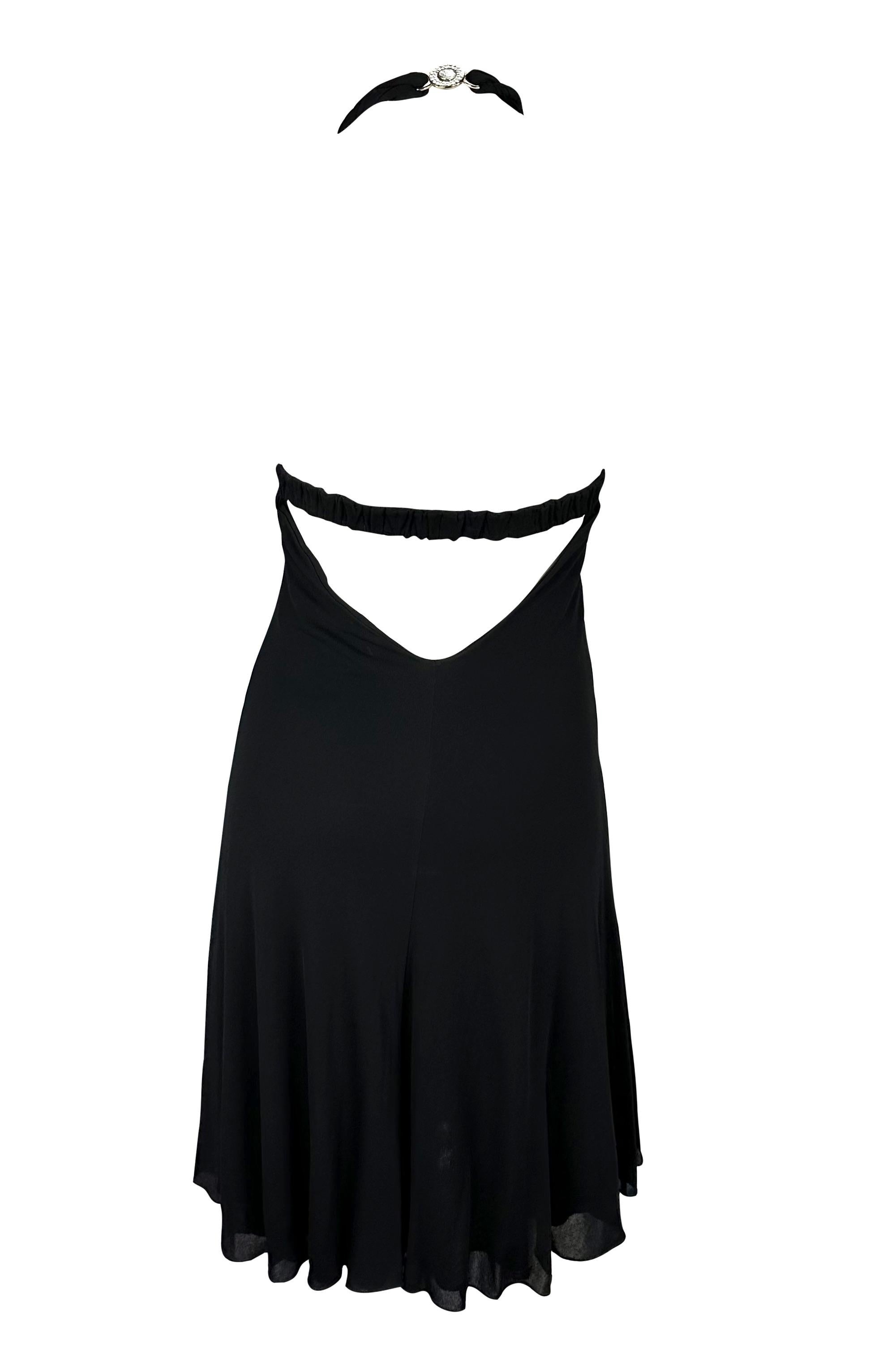 S/S 2007 Versace by Donatella Rhinestone Medusa Black Halter Flare Mini Dress For Sale 4