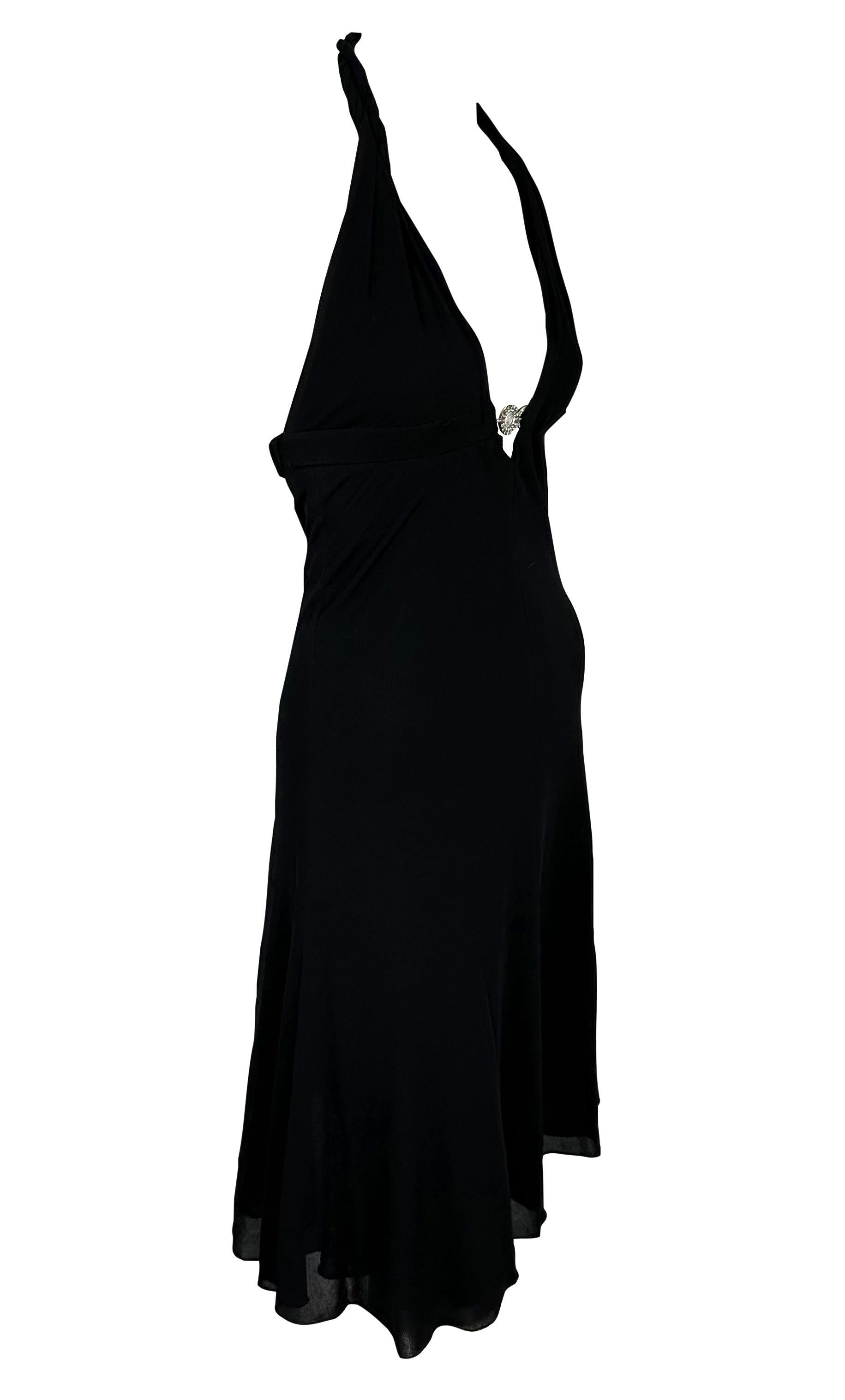 S/S 2007 Versace by Donatella Rhinestone Medusa Black Halter Flare Mini Dress For Sale 5