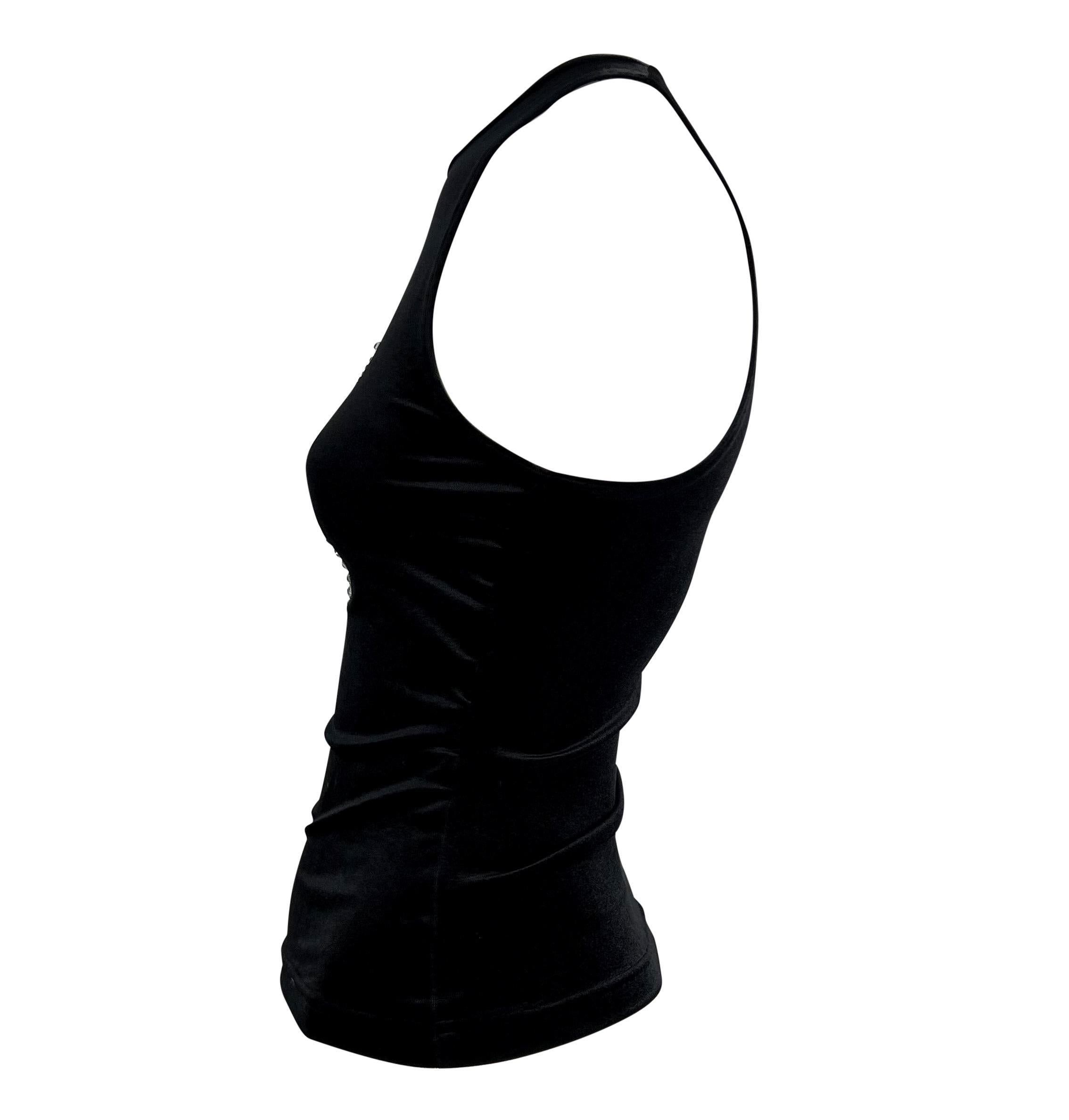 Nero Canotta anni 2000 Versace by Donatella Versace con strass e monogramma in velluto nero elasticizzato in vendita