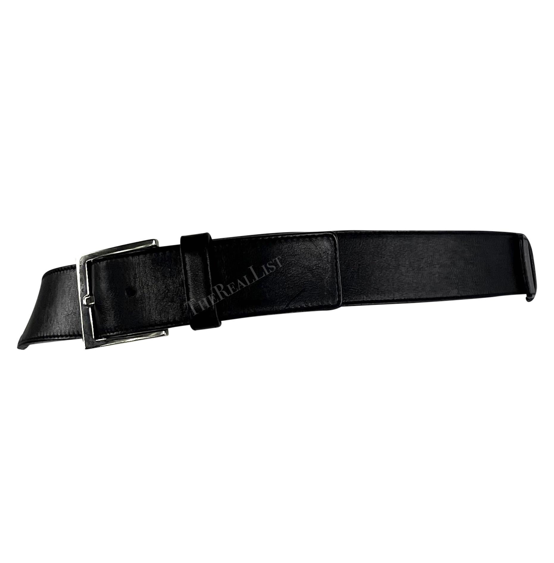 Women's 2000s Versace by Donatella Silver Chains Black Leather Buckle Belt For Sale