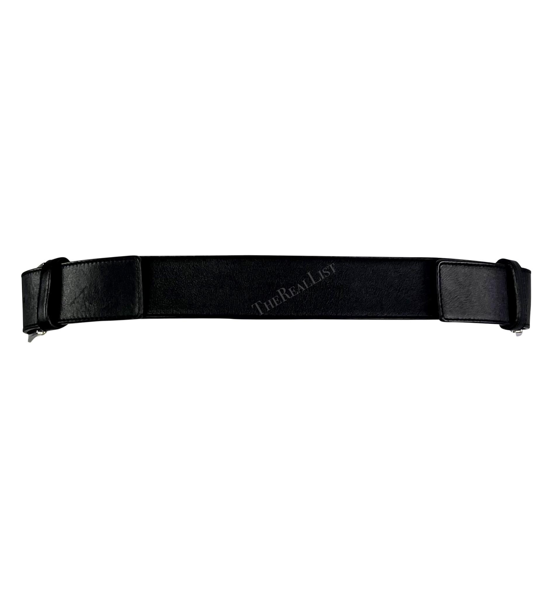 2000s Versace by Donatella Versace Silver Chains Black Leather Buckle Belt en vente 1