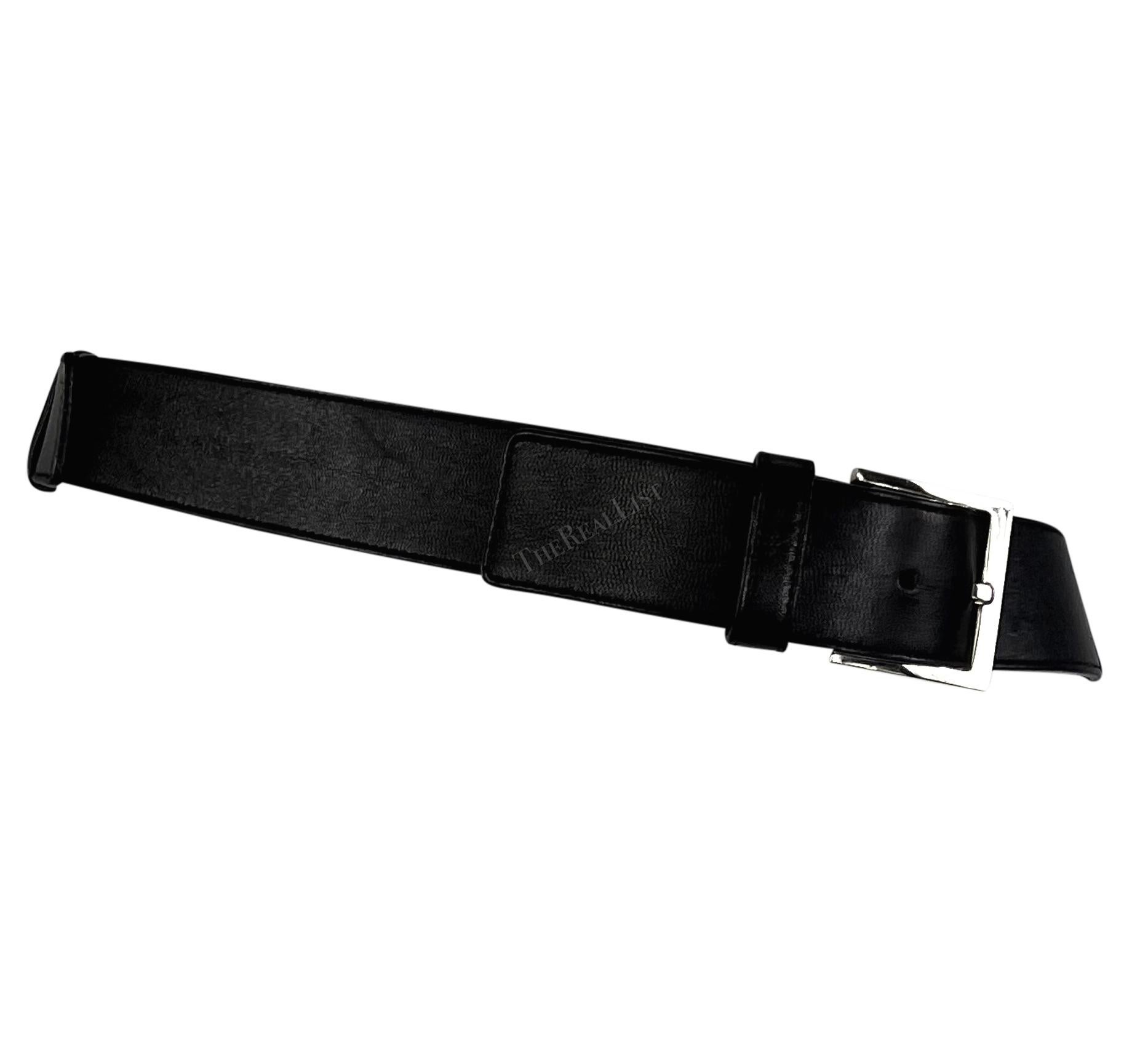 2000s Versace by Donatella Silver Chains Black Leather Buckle Belt For Sale 2