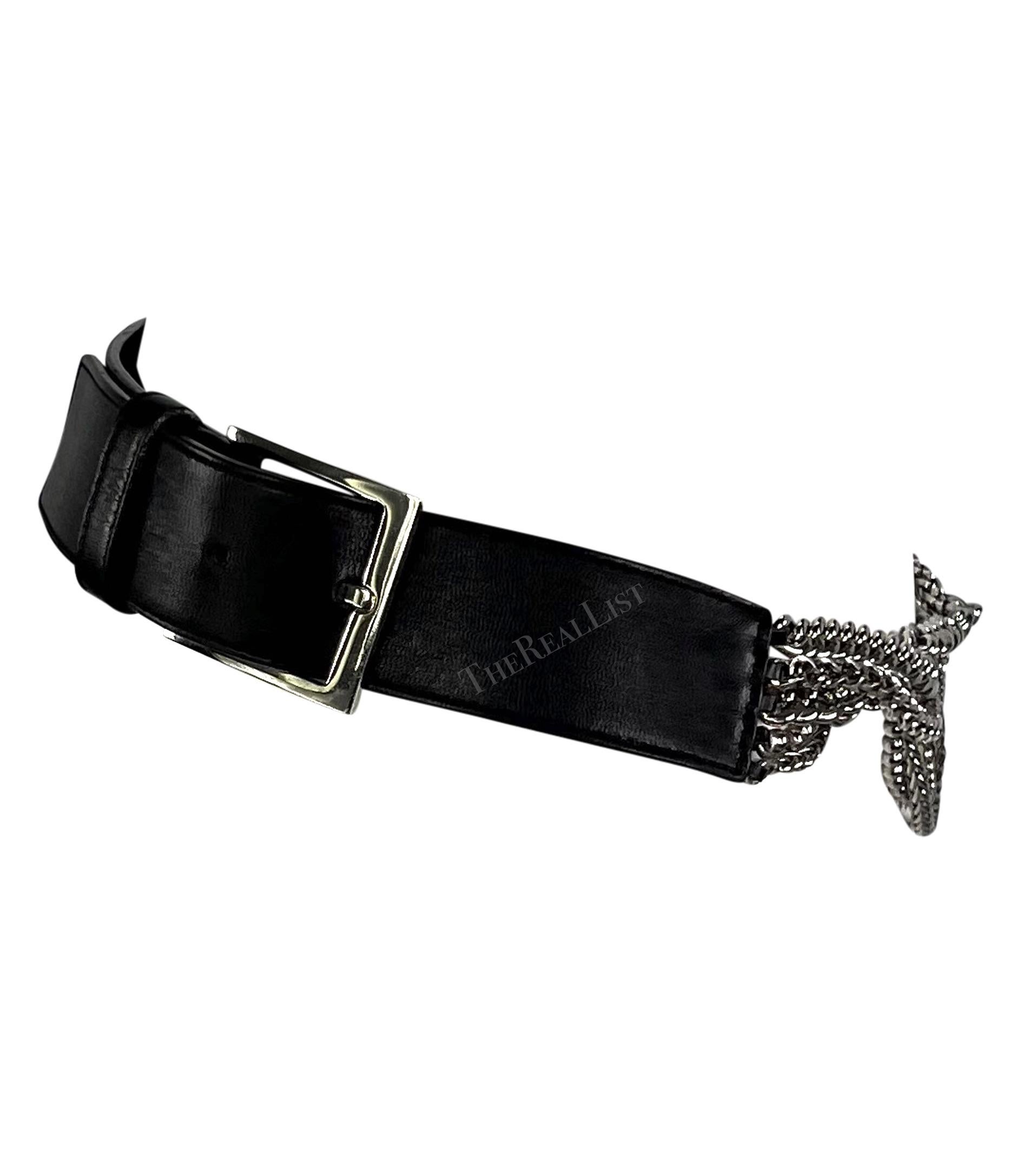 2000s Versace by Donatella Versace Silver Chains Black Leather Buckle Belt en vente 3