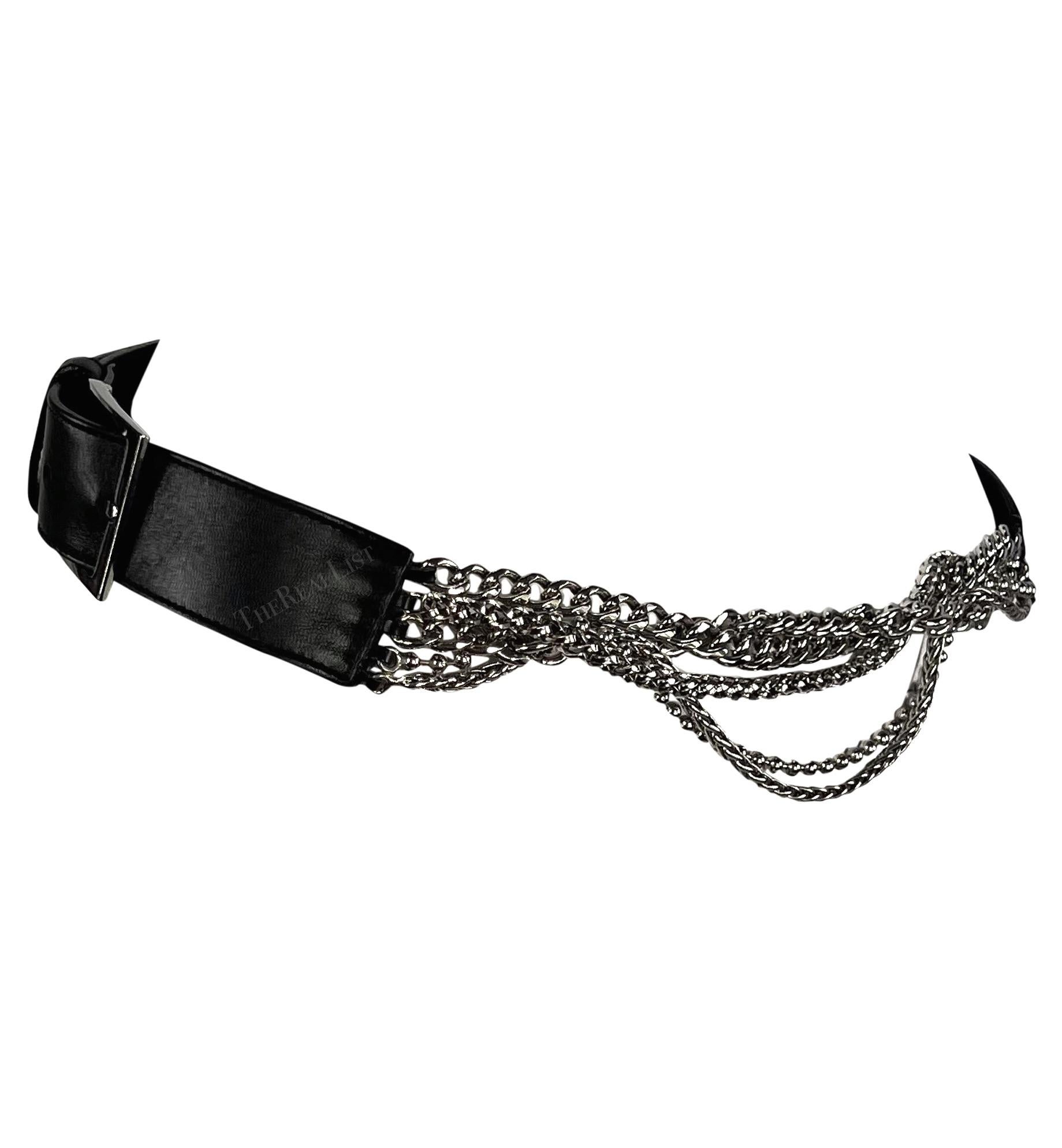 2000s Versace by Donatella Silver Chains Black Leather Buckle Belt For Sale 4
