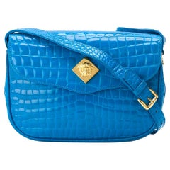 2000s Versace Cerulean Crocodile Leather Bag