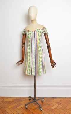 2000's Versace Floral & Striped colourful Prairie Summer Dress - Off shoulder