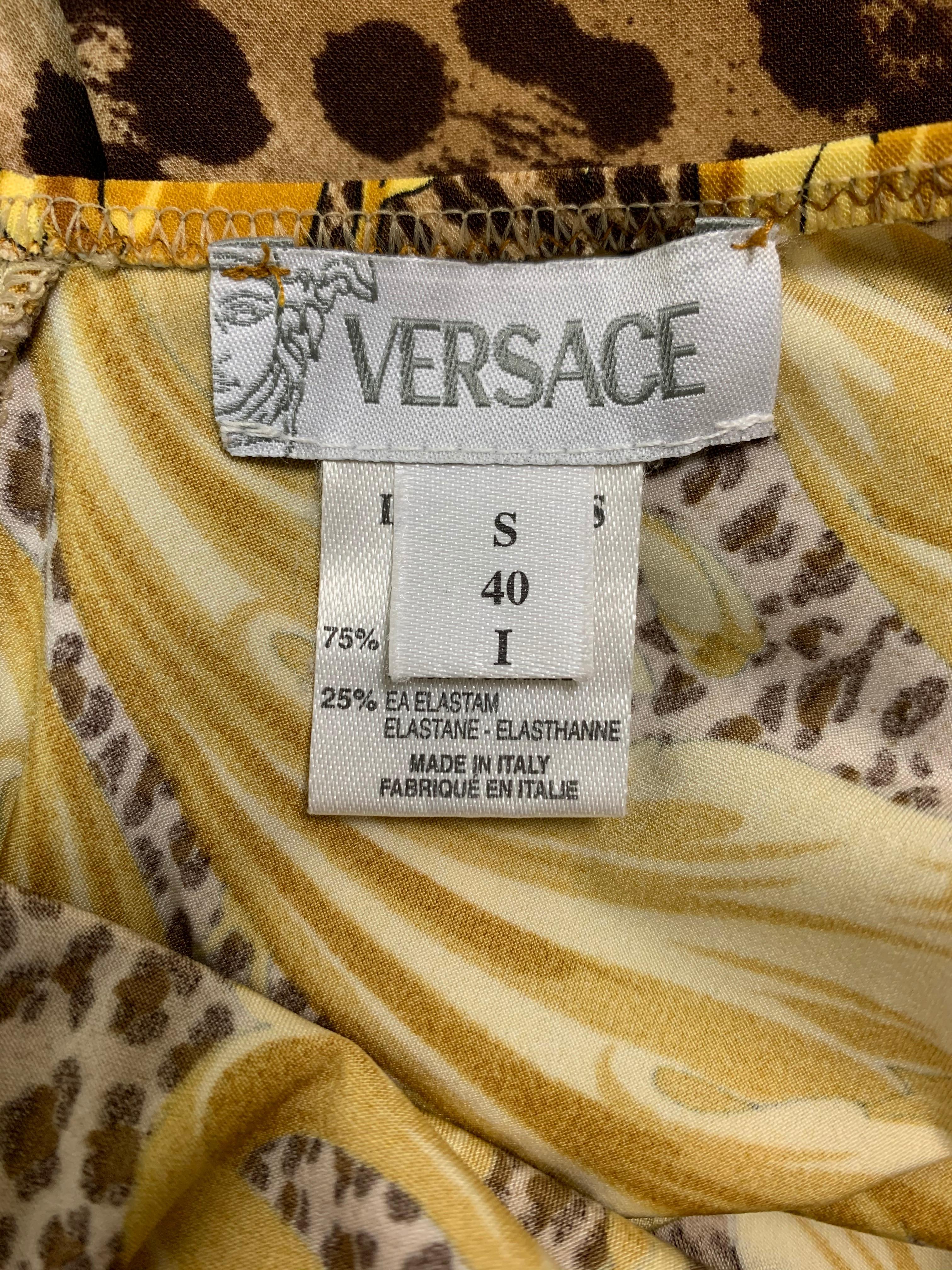 Brown 2000's Versace Gold Baroque Animal Print V-Neck Skater Mini Dress
