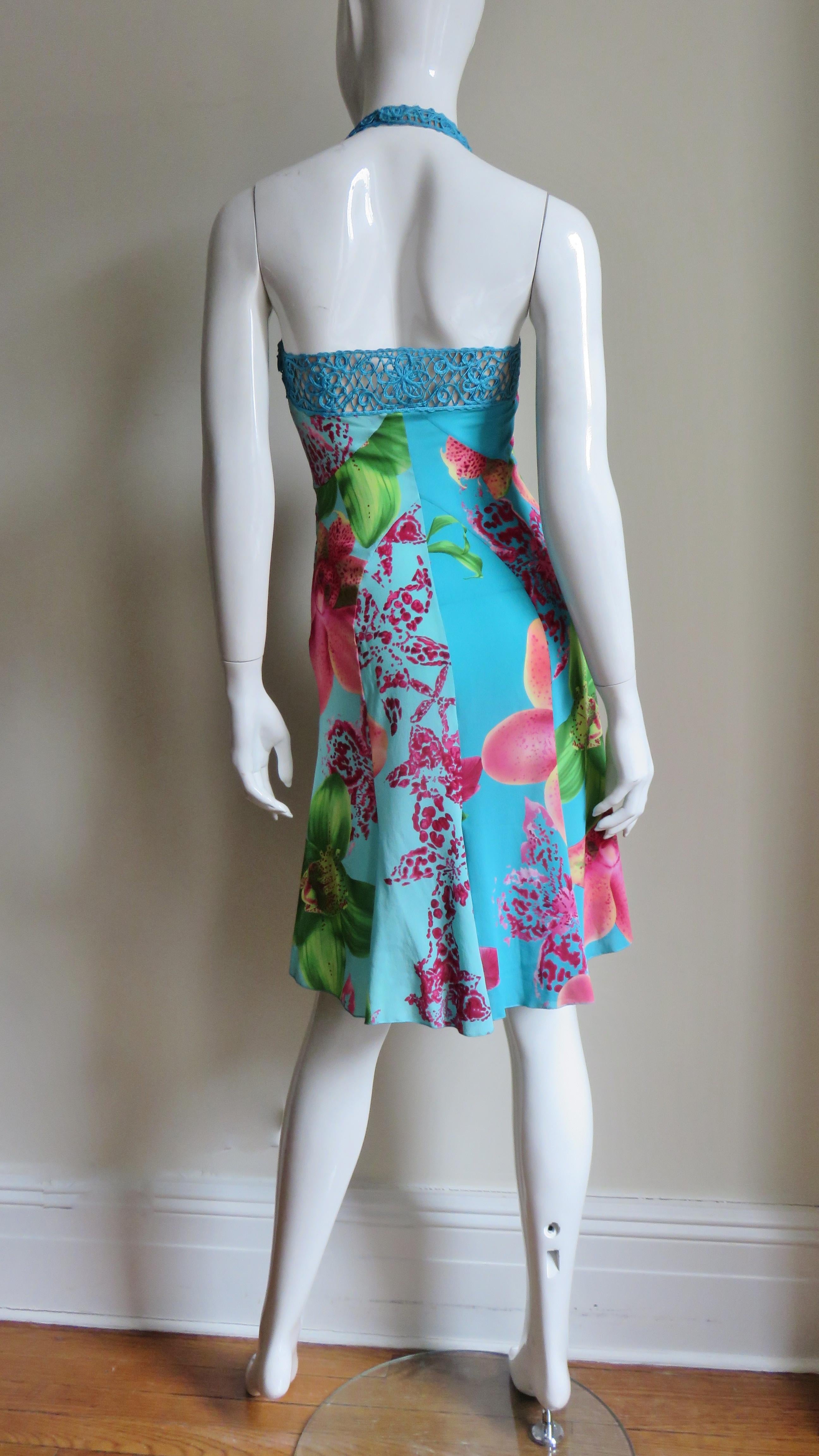 Versace Silk Halter Dress with Embroidery For Sale 5