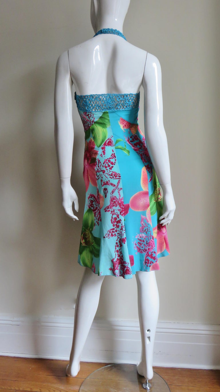 Versace Silk Halter Dress with Embroidery For Sale 6