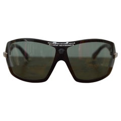 Occhiali da sole Versace degli anni 2000, modello "Large Black Mask Wrap around" con strass, stile Y2K vintage