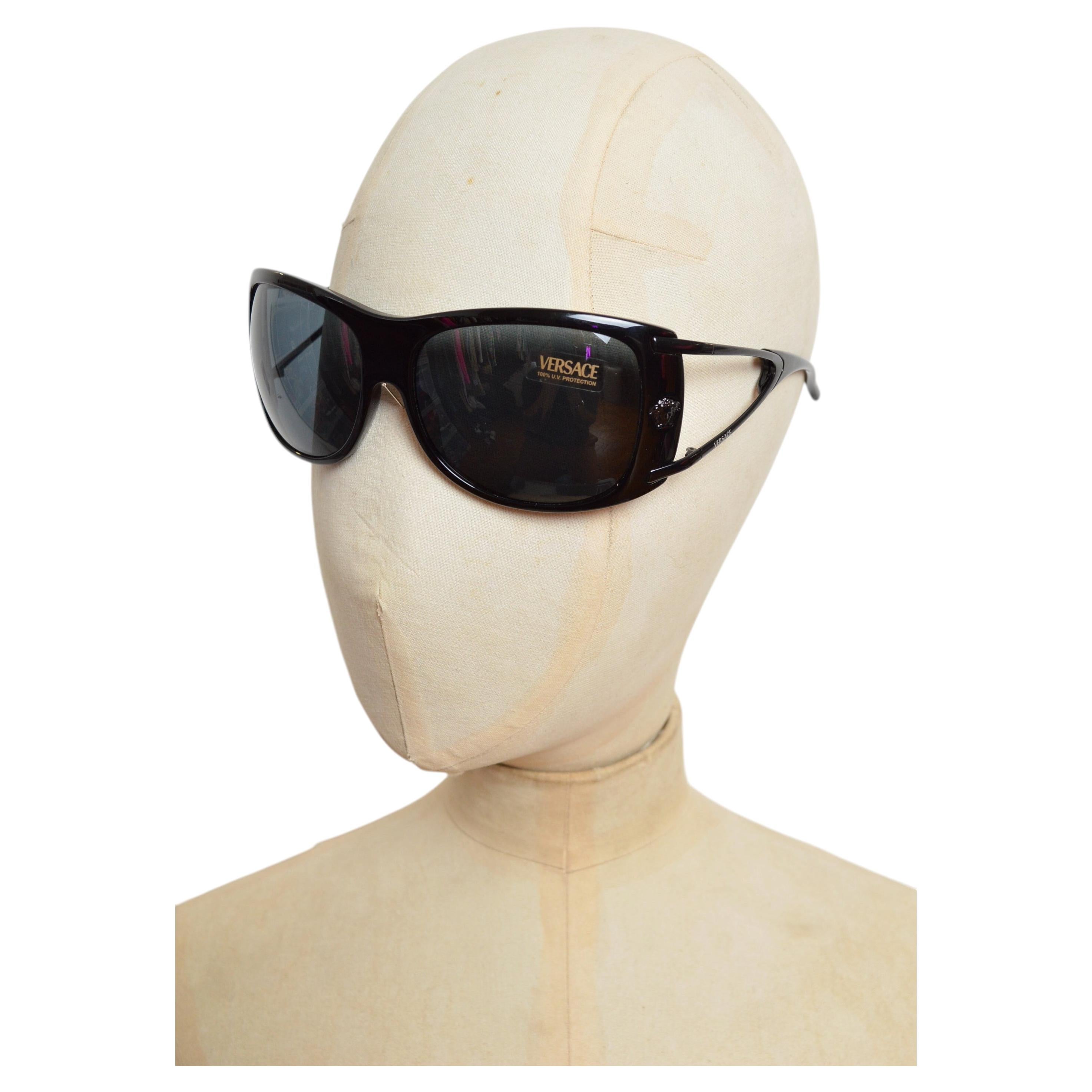 2000’s VERSACE Large Black Rimless Mask Wrap around Sunglasses Y2K