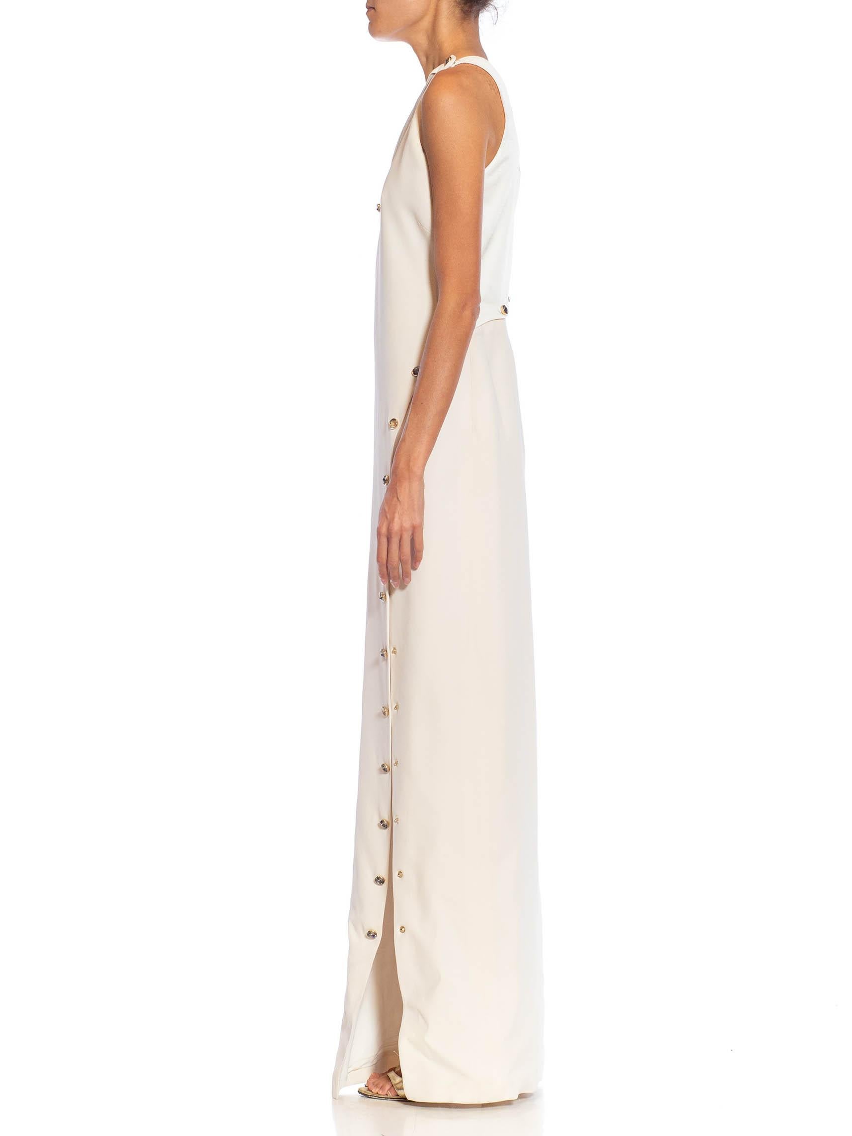2000S VERSACE Off White Silk Blend High Slit Gown In Excellent Condition For Sale In New York, NY