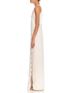 2000S VERSACE Off White Silk Blend High Slit Gown