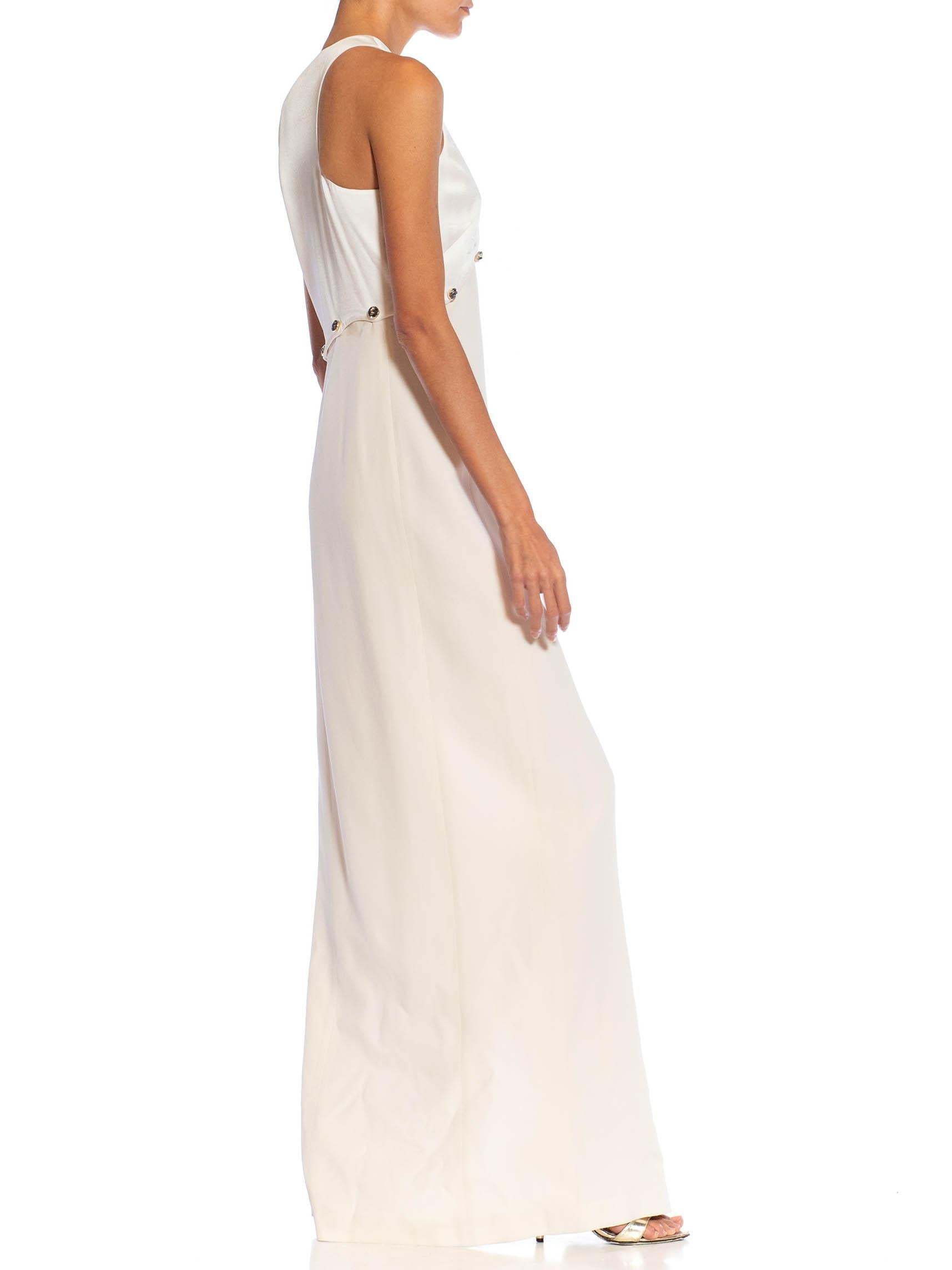 Women's 2000S VERSACE Off White Silk Blend High Slit Gown For Sale