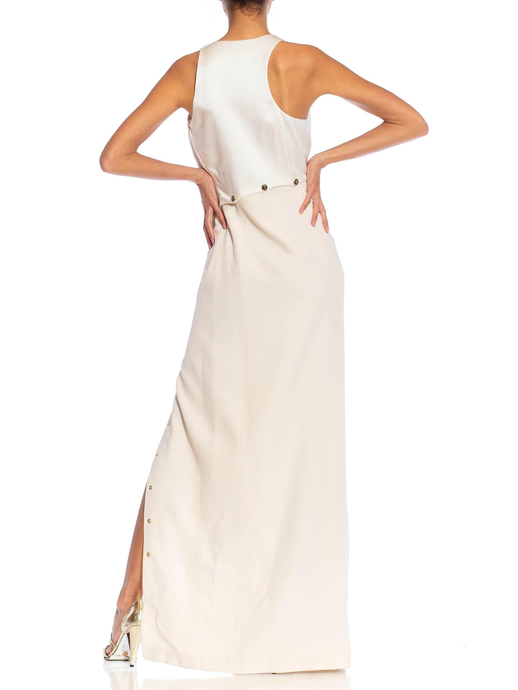 2000S VERSACE Off White Silk Blend High Slit Gown For Sale 4