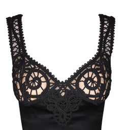 2000's Versace Old Hollywood Pin-Up Glamour Black Satin Sheer Dress Gown