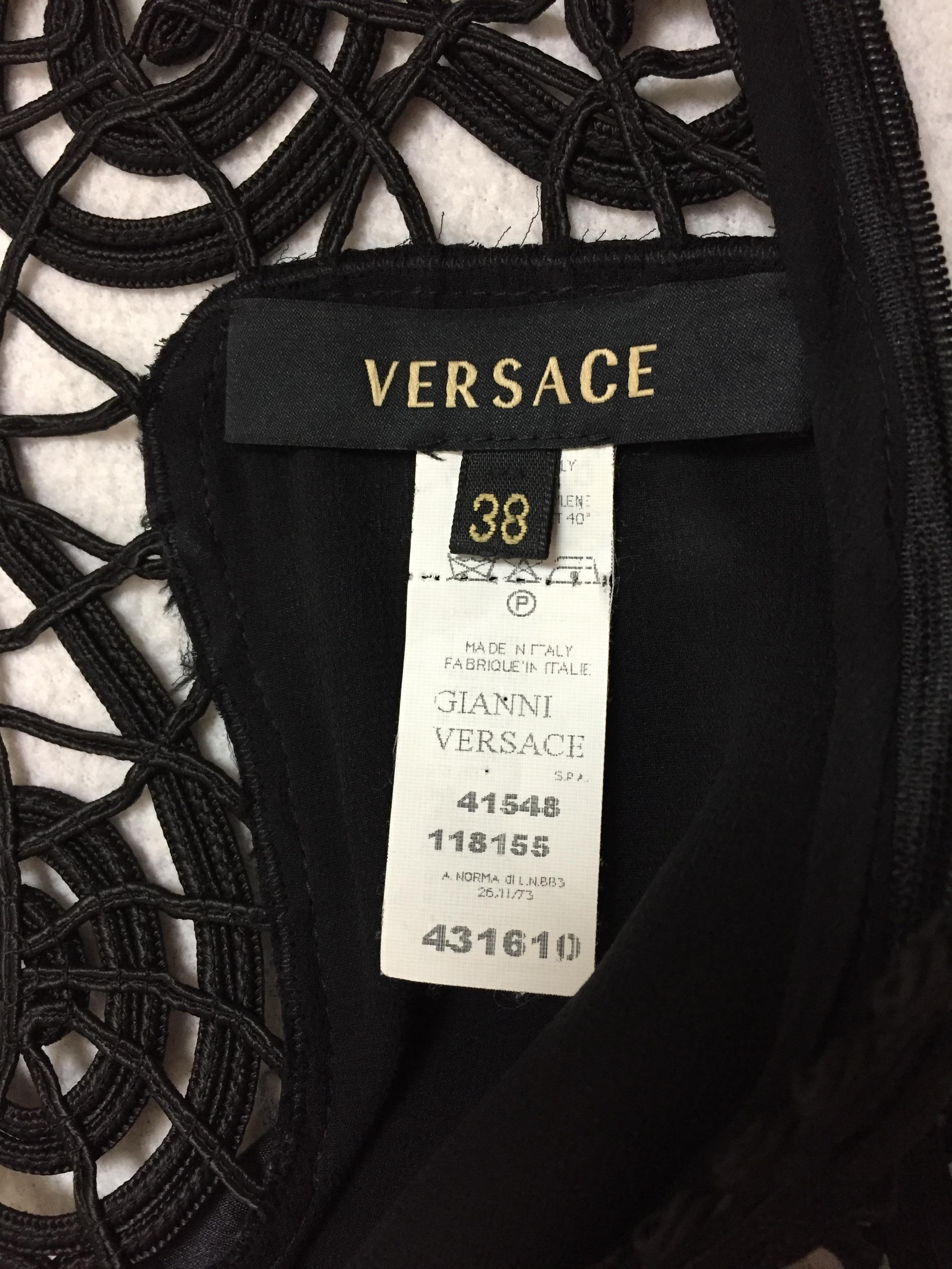 2000's Versace Old Hollywood Pin-Up Glamour Black Satin Sheer Dress Gown In Good Condition In Yukon, OK