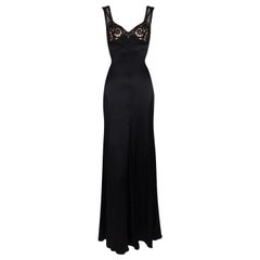 2000's Versace Old Hollywood Pin-Up Glamour Black Satin Sheer Dress Gown