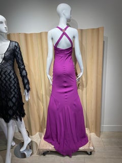 2000s Versace Purple Crisscross Back Gown