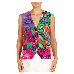 2000S Versace Gilet rosso e multicolore