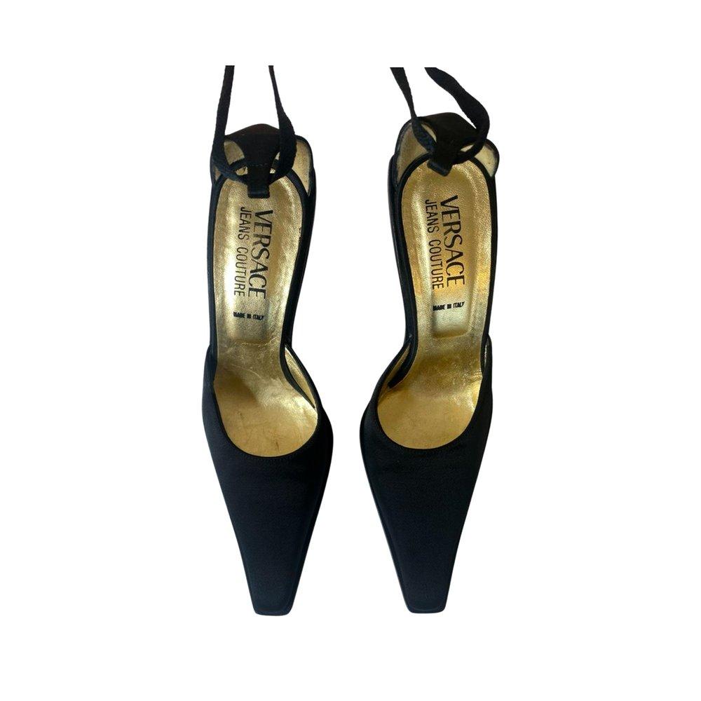 2000s Versace Satin Lace Up Heels (37) Bon état - En vente à Rochester, GB