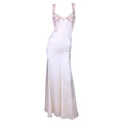 2000's Versace Sheer Ivory Silk Lace 1940s Old Hollywood Pin-Up Gown Dress