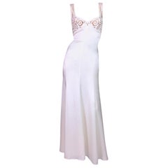 2000er Versace schiere elfenbeinfarbene Seidenspitze Old Hollywood 1940er Jahre Stil Pin-Up Kleid Kleid