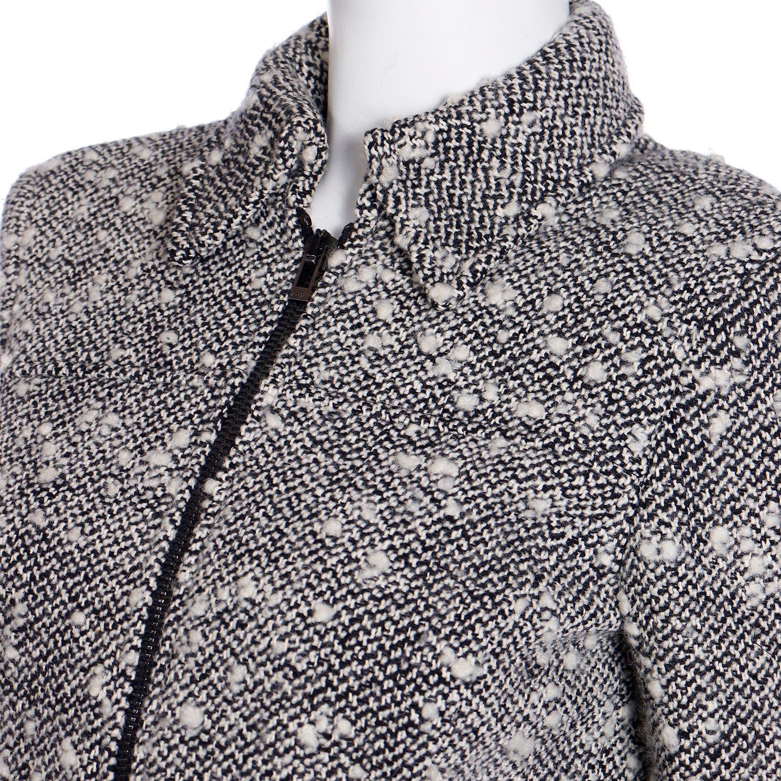 2000s Versace Textured Black & White Boucle Zip Front Jacket For Sale 2
