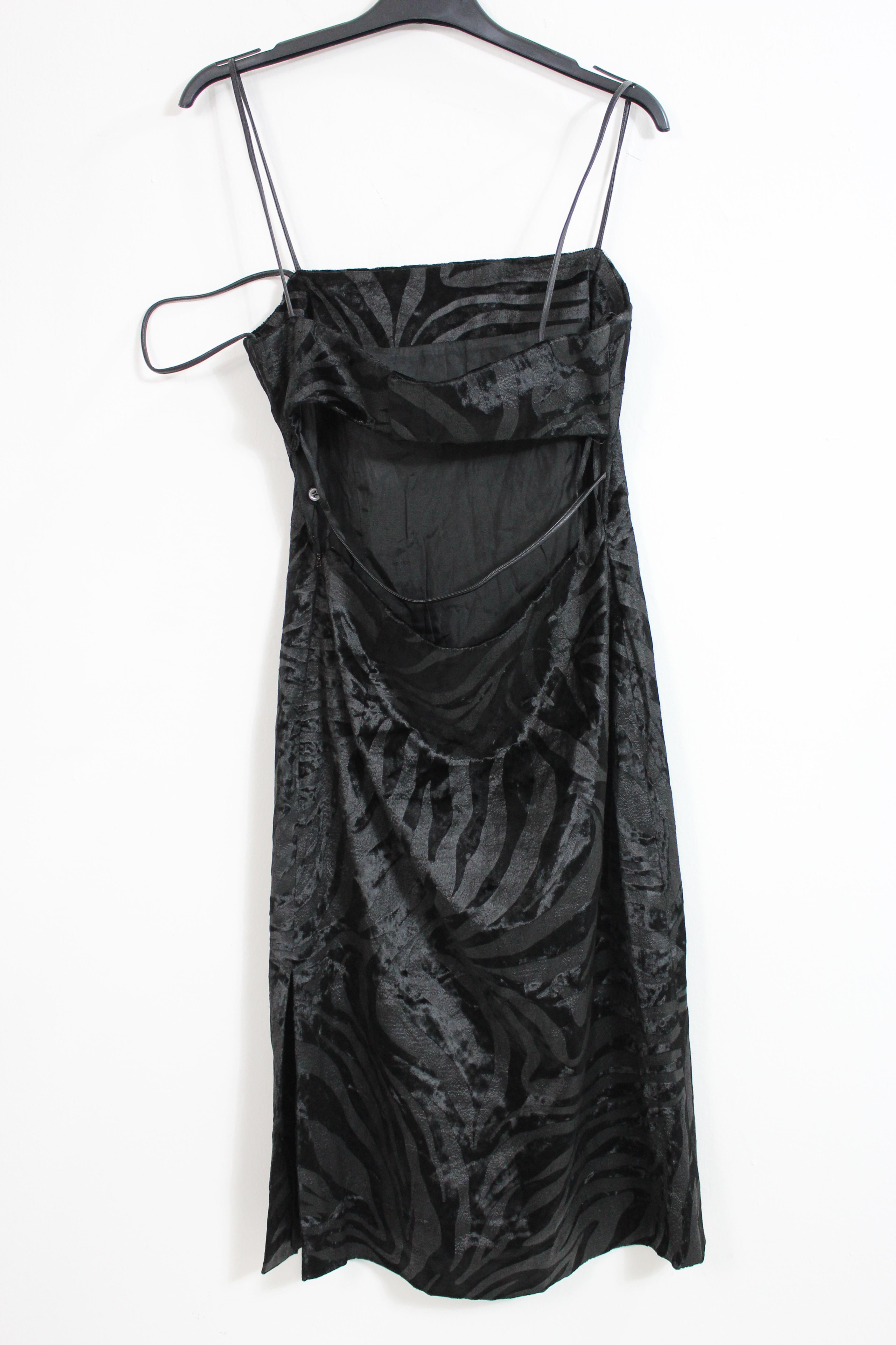 2000s Versace Versus Black Cotton Leather Insert Evening Sheath Dress In Excellent Condition In Brindisi, Bt
