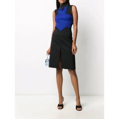 2000s Versace Vintage black and blue wool blend dress