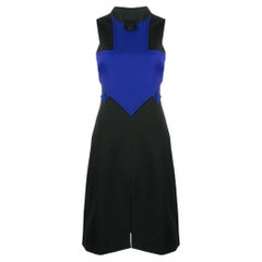 2000s Versace Vintage black and blue wool blend dress