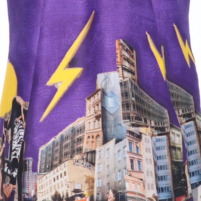 2000s Versace Vintage purple silk dress with multicolored print For