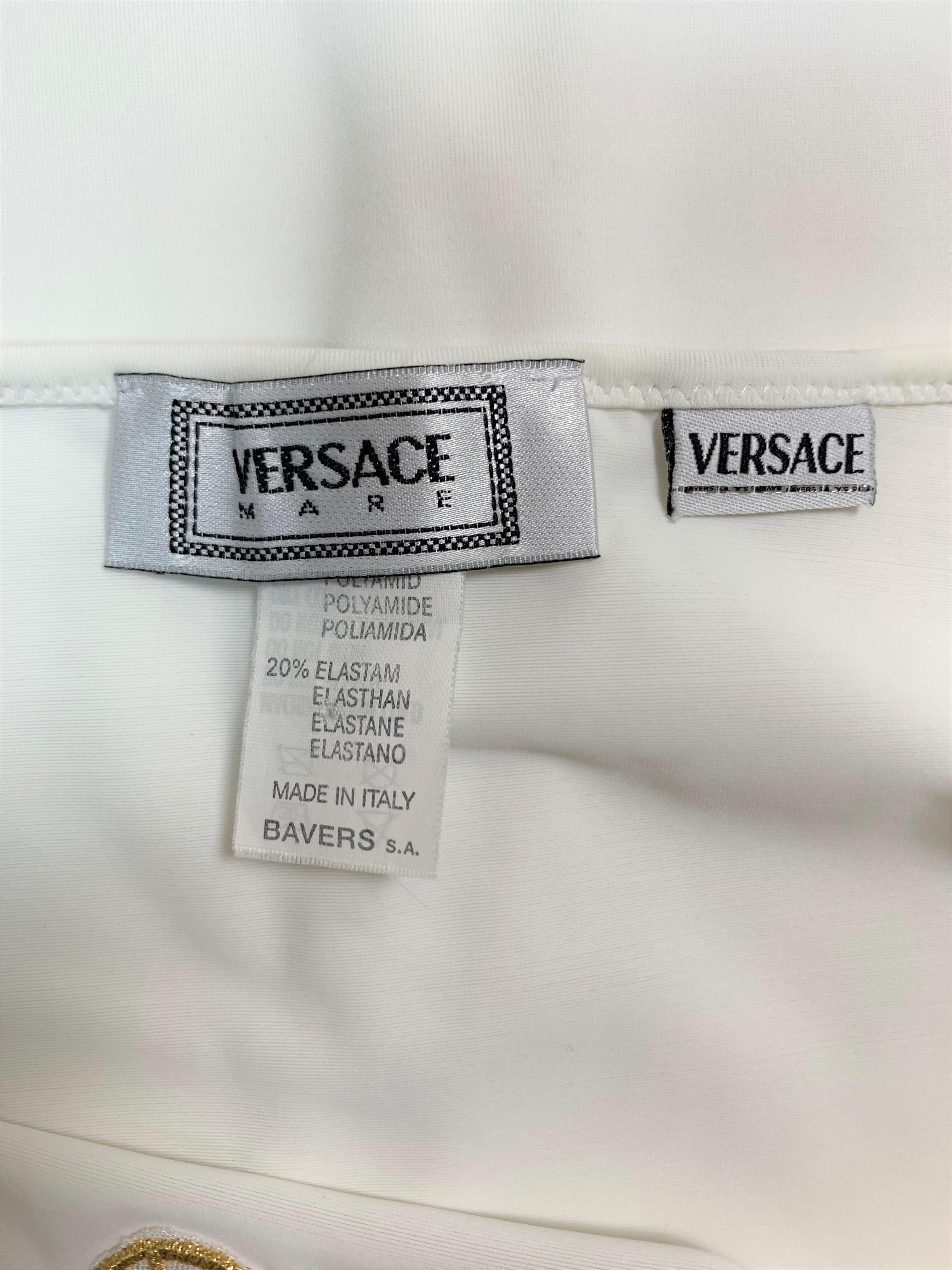 2000's Versace White Nylon Bodycon Gold Medusa Dress In Good Condition In Yukon, OK