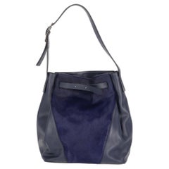 2000s Vince blue leather bag featuring a tone-on-tone calf hair insert