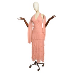 2000’s Vintage Blush Pink Silk Hand Beaded Ethereal Draped Dress with Shawl