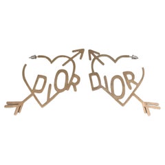 2000s Vintage Christian Dior Gold Tone Heart Arrow Massive Hoop Earrings