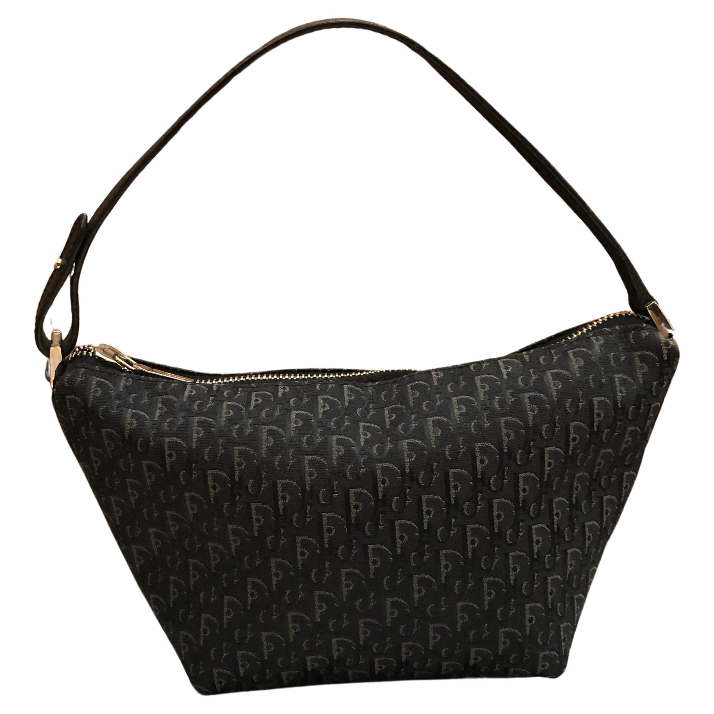 2000er Jahre Vintage CHRISTIAN DIOR Trotter Jacquard Pouch Handtasche Schwarz