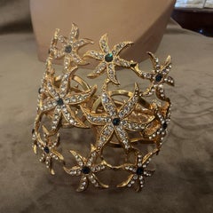 2000s Vintage Costume Jewelry Gilded Metal and Crystals Italian Bangle Bracelet