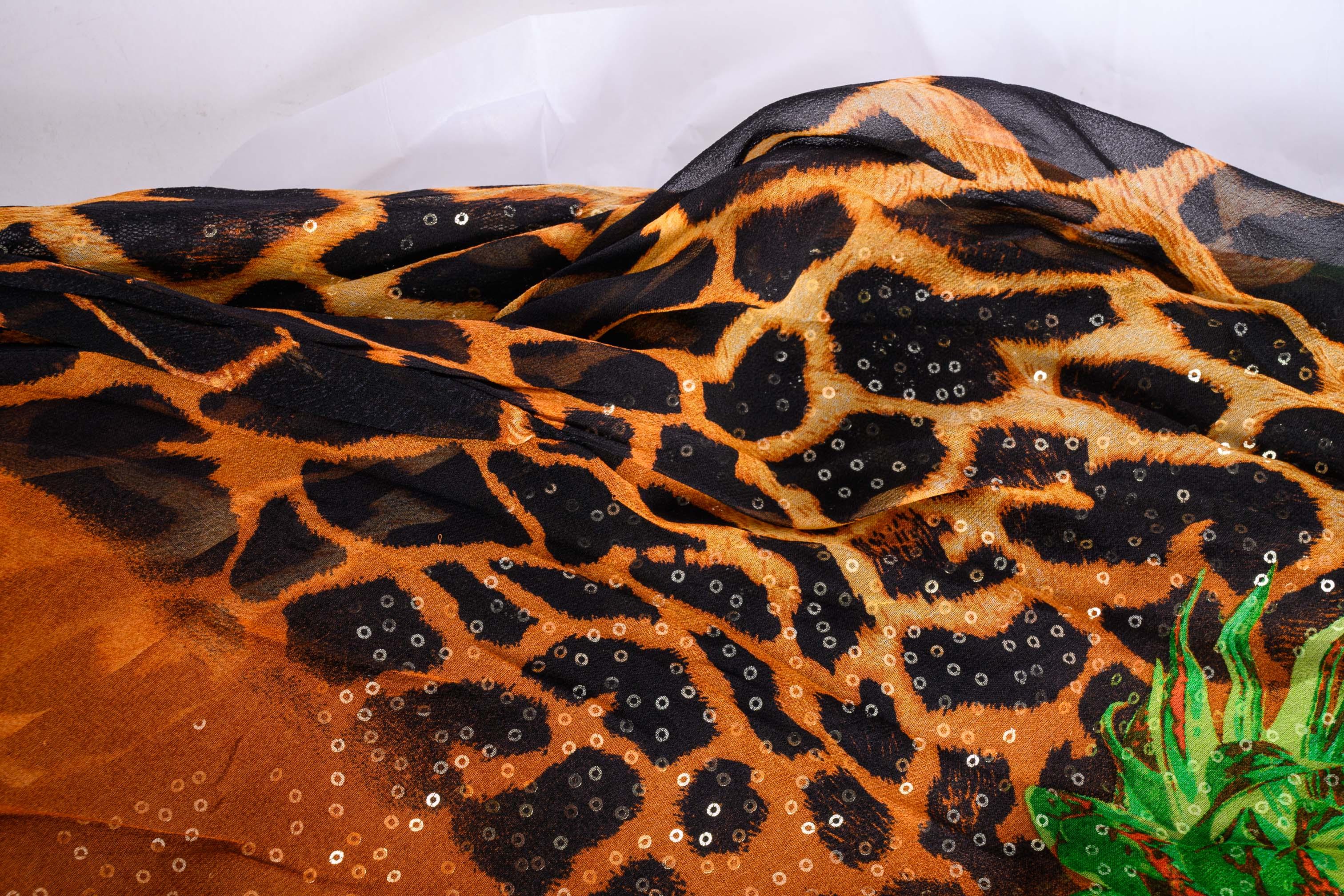 Women's 2000s Vintage Diane Freis Tropical Leopard Print Strapless Evening Dress For Sale