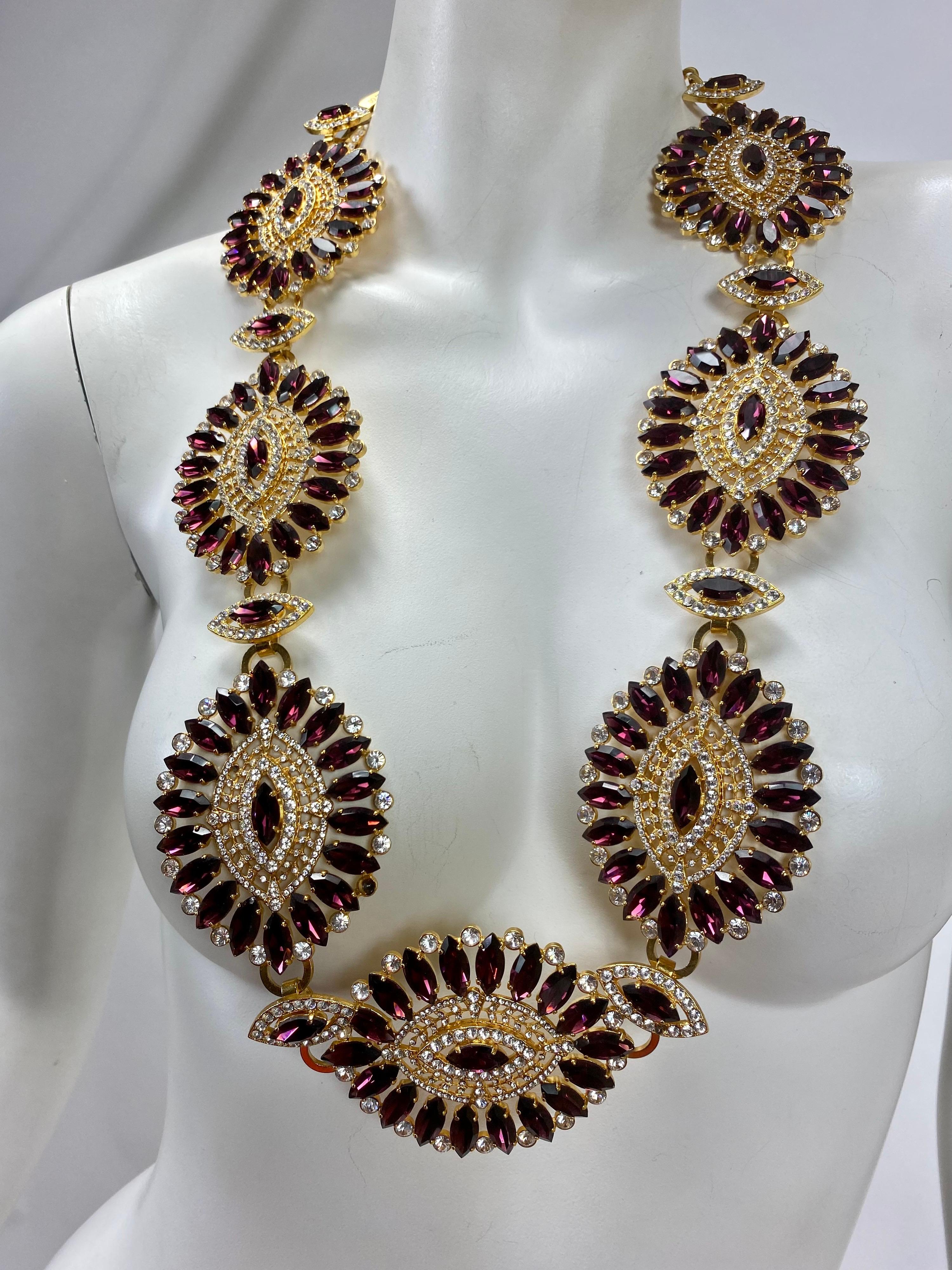 Brown 2000's Vintage Dolce & Gabbana Crystal Embellished Belt / Necklace For Sale