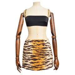 2000's Vintage Dolce & Gabbana Estampado de tigre Minifalda animal de tiro medio Y2k