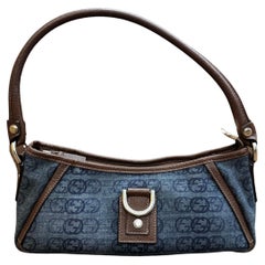 2000s Vintage GUCCI Blue Denim D-Ring Abbey Baguette Shoulder Bag 