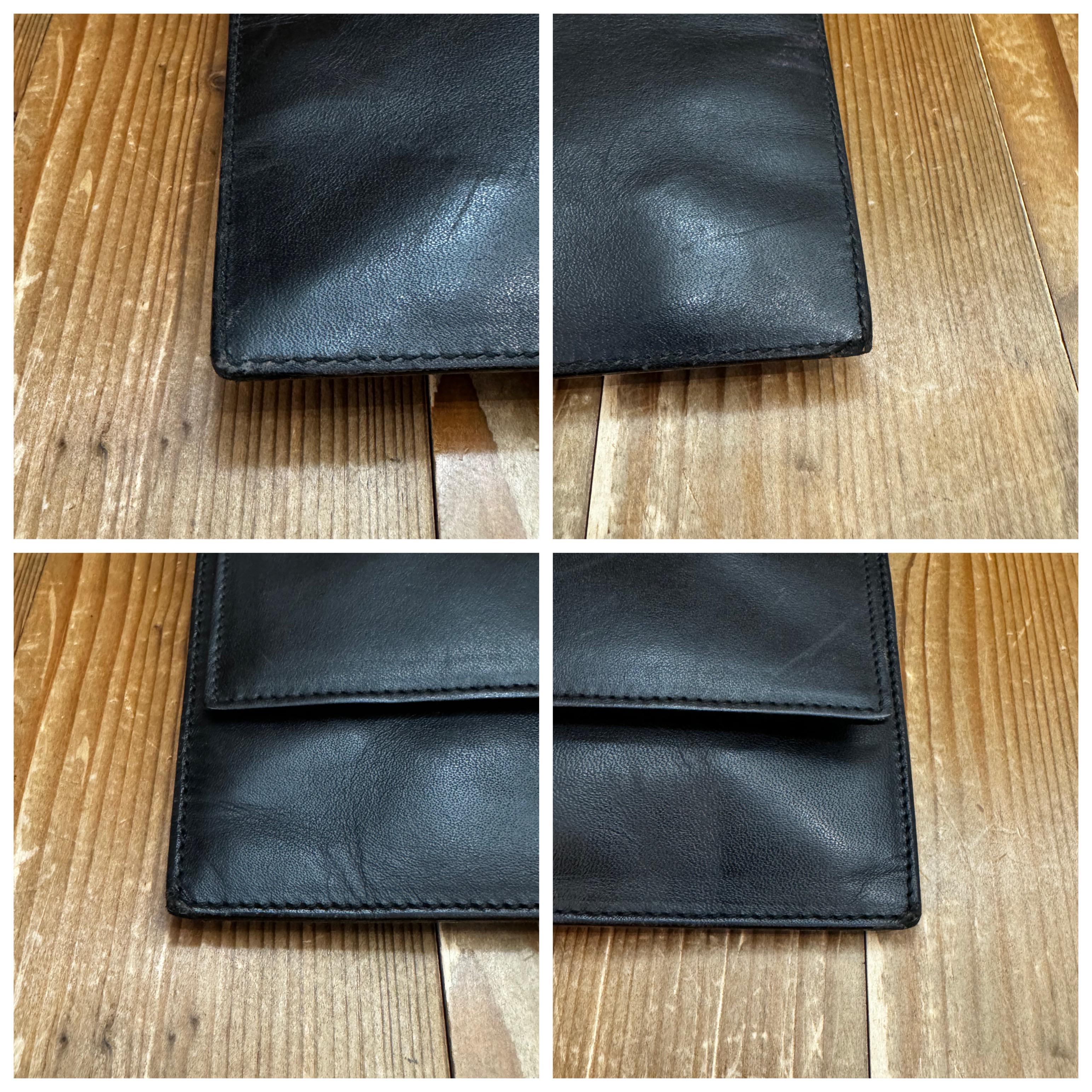2000s Vintage GUCCI Calfskin Leather Flat Messenger Bag Black Wood 2