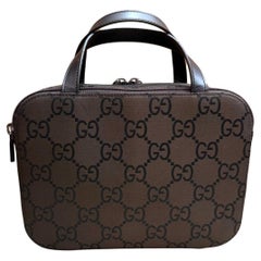 2000s Vintage GUCCI GG Monogram Nylon Vanity Handbag Brown