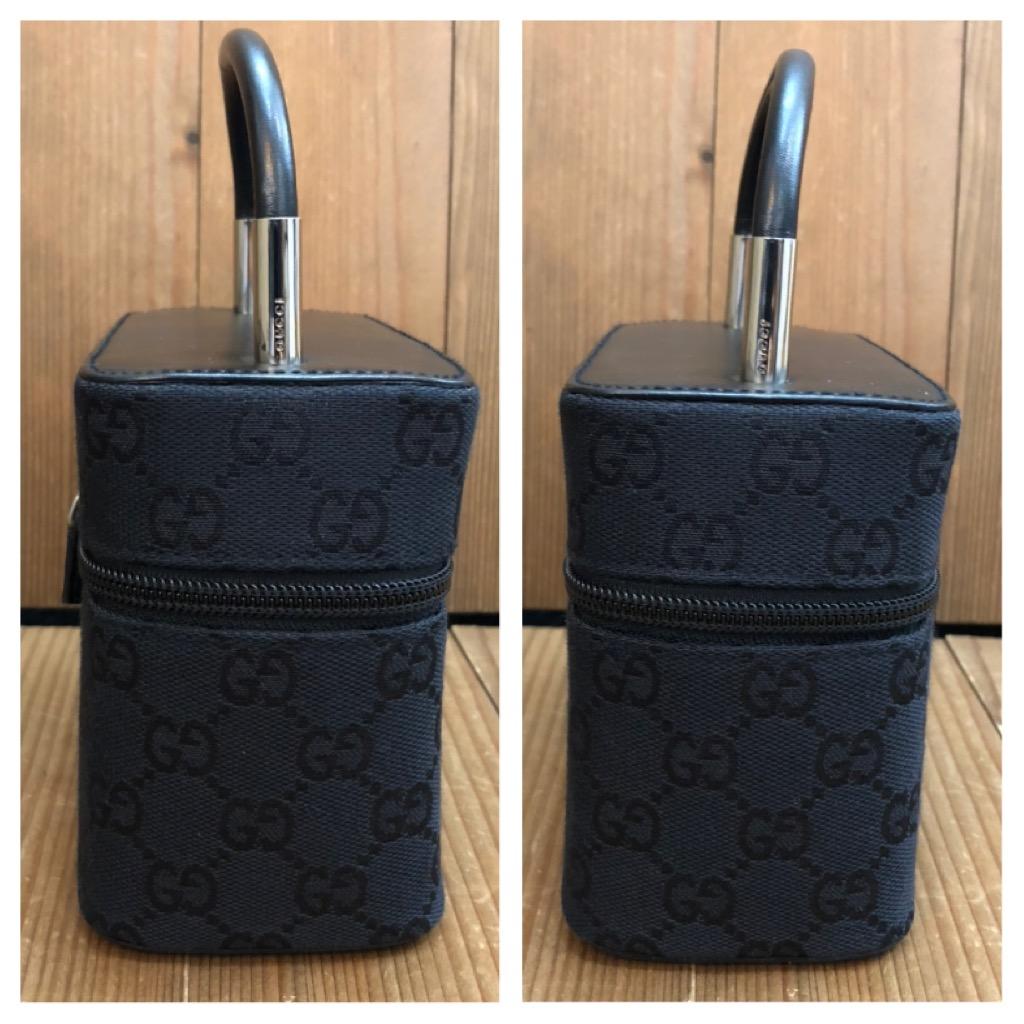 2000s Vintage GUCCI Mini GG Jacquard Vanity Case Handbag Black 3