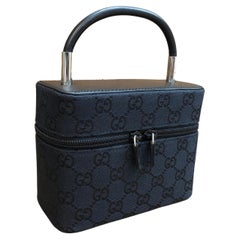 2000s Vintage GUCCI Mini GG Jacquard Vanity Case Handbag Black