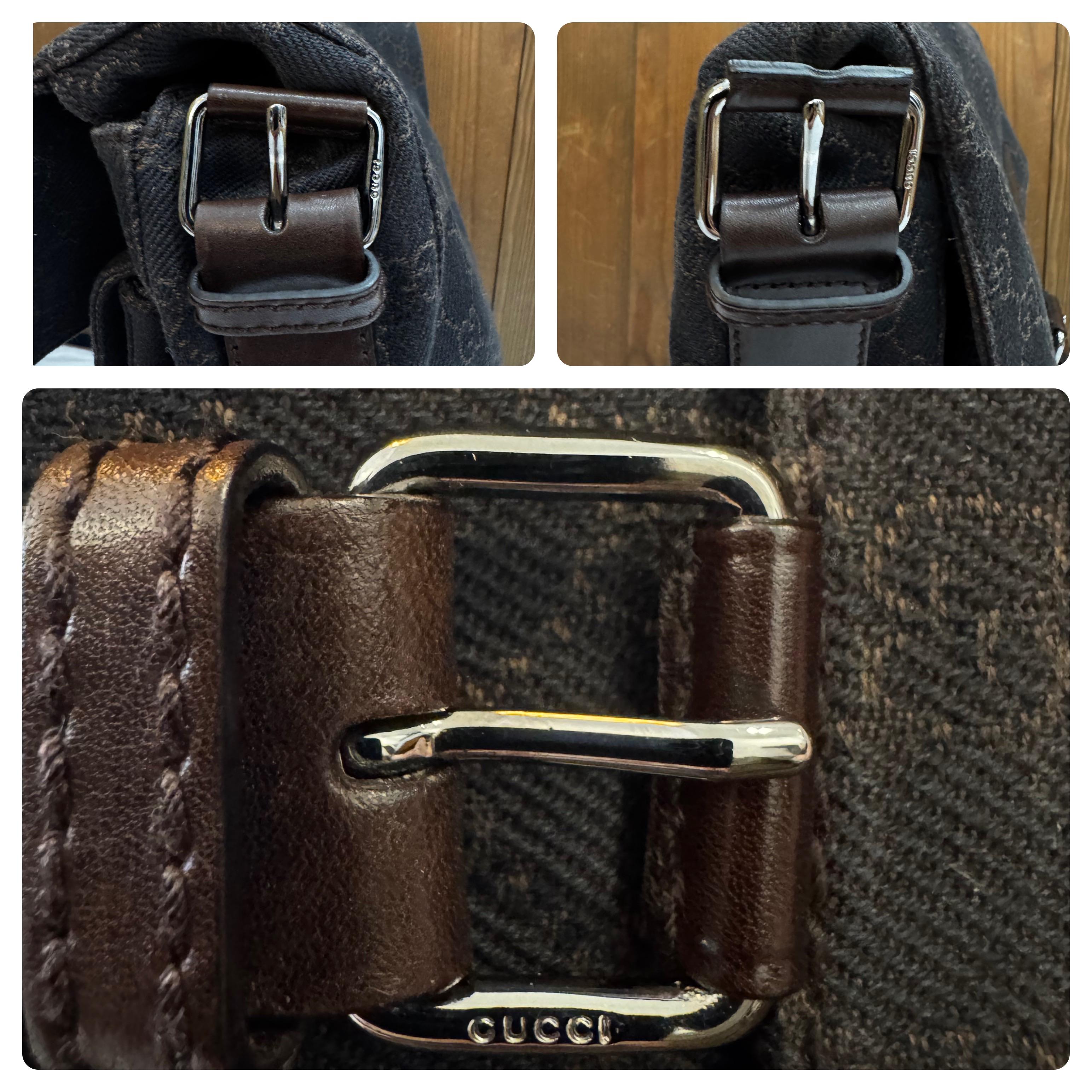 2000s Vintage GUCCI Monogram Denim Messenger Bag Brown For Sale 2